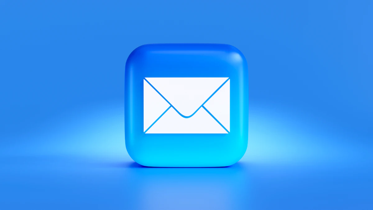 Blue email envelope icon on a blue background