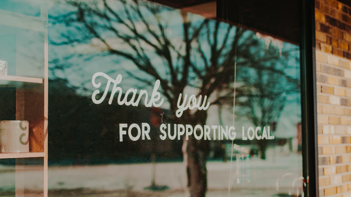 Shop window with the words Thank you for supporting local